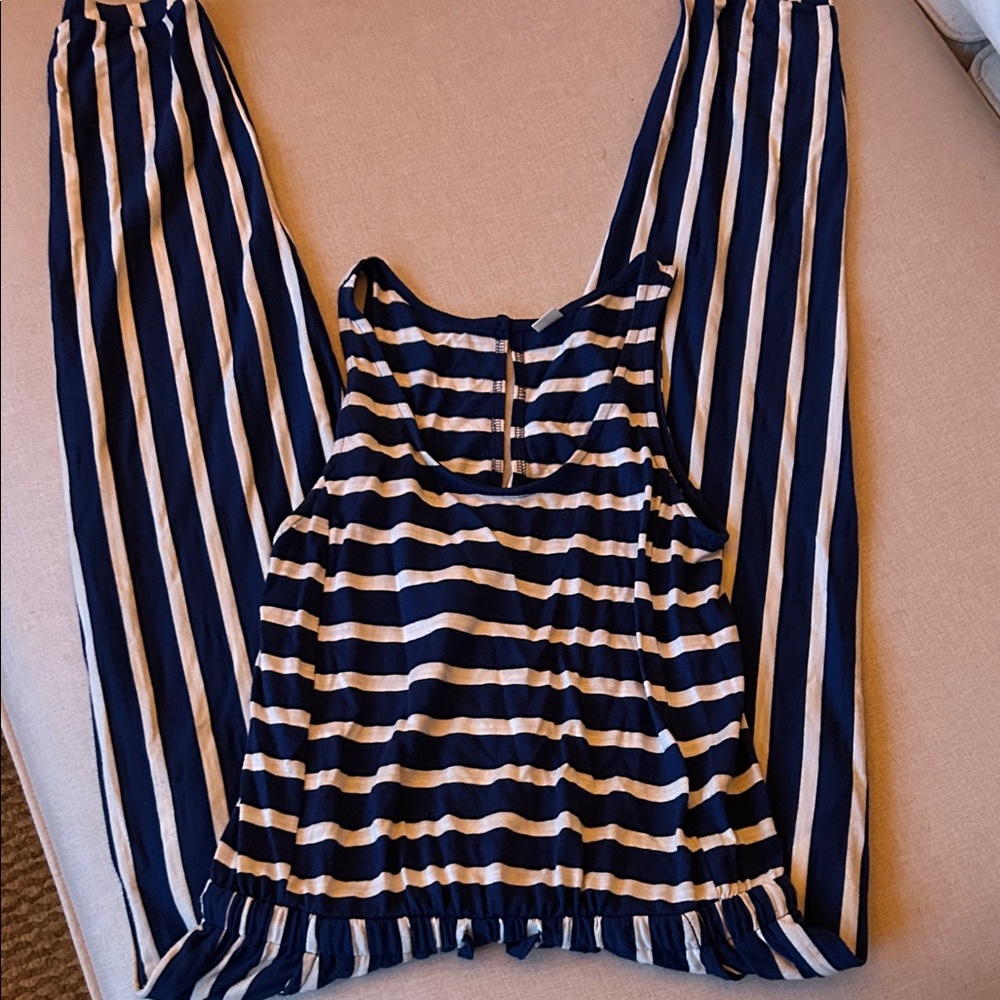 Old Navy Blue and White Striped Sleeveless Jumpsuit